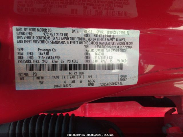 1FADP3K22GL277289 Ford FOCUS SE