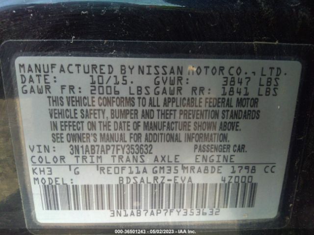 3N1AB7AP7FY353632 Nissan SENTRA SR