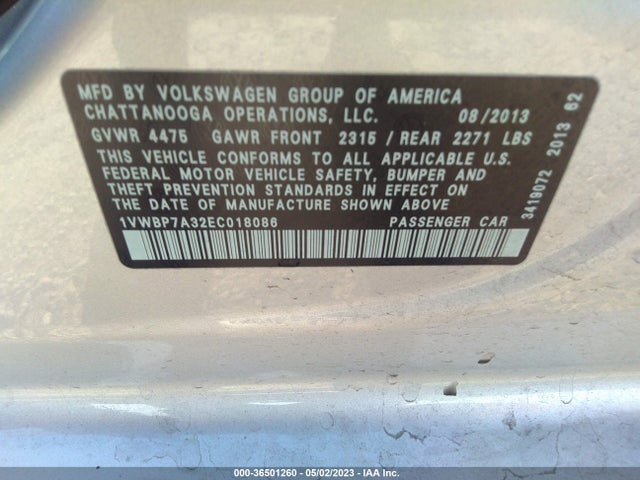 Volkswagen Passat Se W/snrf/nav 2014 1VWBP7A32EC018086 Image 10