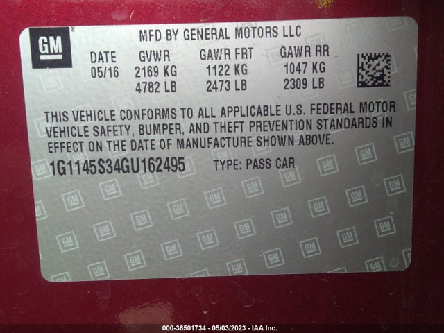 Chevrolet IMPALA LTZ 2016 1G1145S34GU162495 Image 11