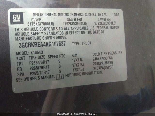 36501916 :رقم المزاد ، 3GCRKREA4AG107637 vin ، 2010 Chevrolet Silverado 1500 Ls مزاد بيع