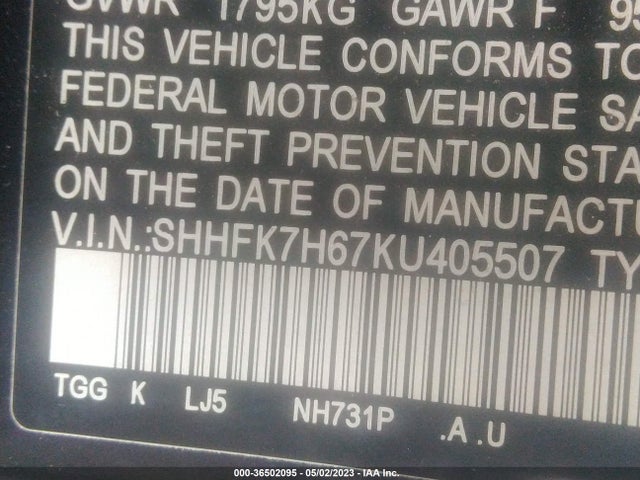 Honda Civic Hatchback Ex 2019 SHHFK7H67KU405507 Image 9