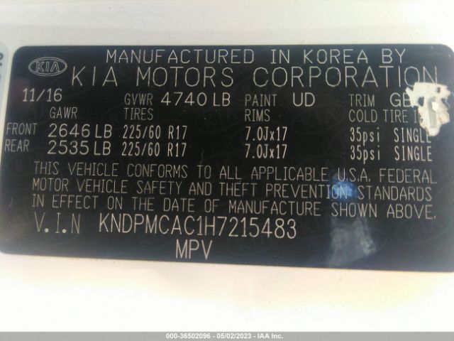 KNDPMCAC1H7215483 KIA Sportage Lx