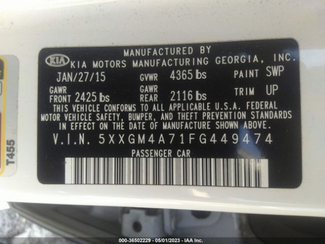 5XXGM4A71FG449474 KIA Optima Lx