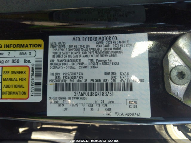 2016 FORD FUSION SE HYBRID VIN: 3FA6P0LU8GR183751
