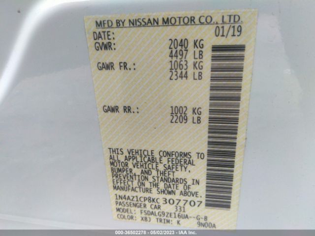 1N4AZ1CP8KC307707 Nissan Leaf Sl