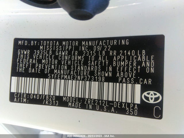 Toyota COROLLA LE 2022 5YFEPMAE2NP373198 Image 10