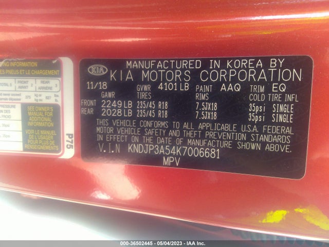 KIA SOUL + 2019 KNDJP3A54K7006681 Image 9