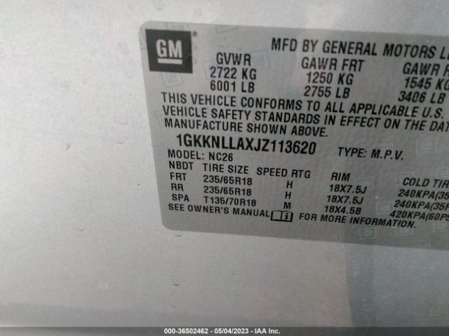 1GKKNLLAXJZ113620 GMC ACADIA SLE
