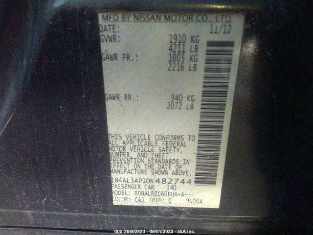 2013 NISSAN ALTIMA 2.5 S VIN: 1N4AL3AP1DN482744