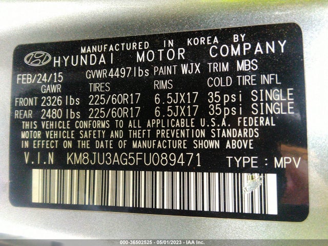 Hyundai TUCSON SE 2015 KM8JU3AG5FU089471 Image 9