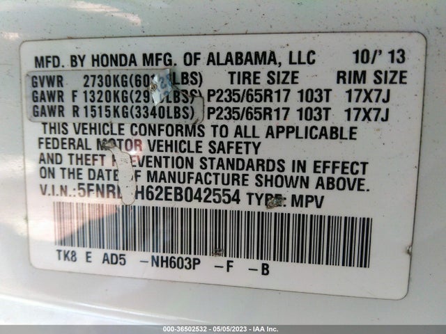 Honda Odyssey Ex-l 2014 5FNRL5H62EB042554 Image 9