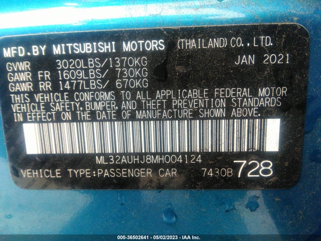 ML32AUHJ8MH004124 Mitsubishi Mirage Es/le/carbonite Edition