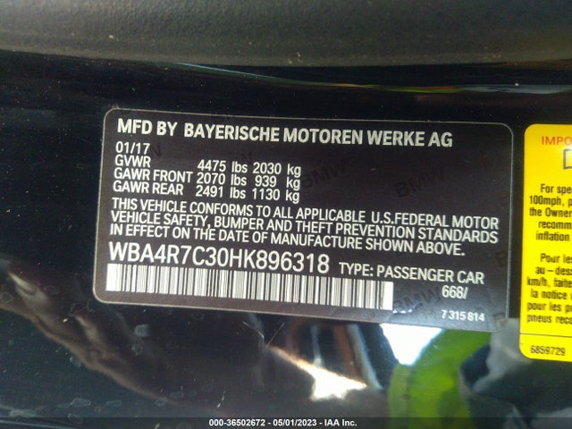 WBA4R7C30HK896318 BMW 4 Series 430i