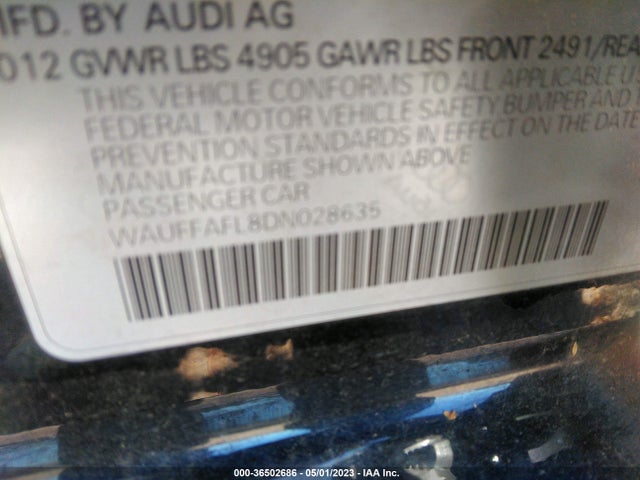 2013 AUDI A4 PREMIUM PLUS VIN: WAUFFAFL8DN028635