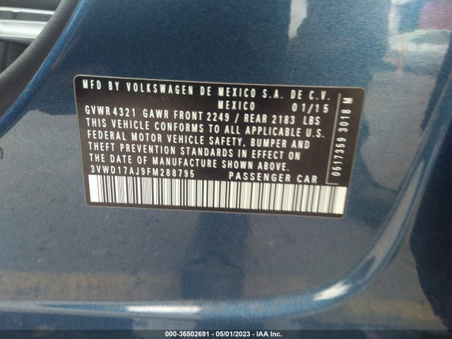 3VWD17AJ9FM288795 Volkswagen Jetta Sedan 1.8t Se