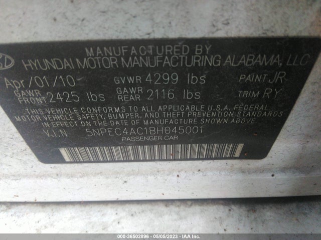 2011 HYUNDAI SONATA LTD W/WINE INT VIN: 5NPEC4AC1BH045001