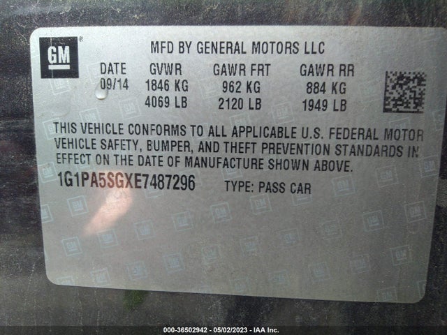 Chevrolet CRUZE LS 2014 1G1PA5SGXE7487296 Image 10