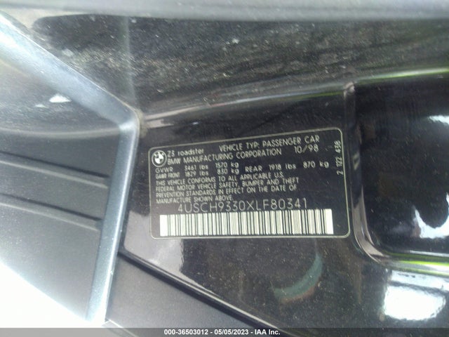 1999 BMW Z3 2.5L VIN: 4USCH9330XLF80341