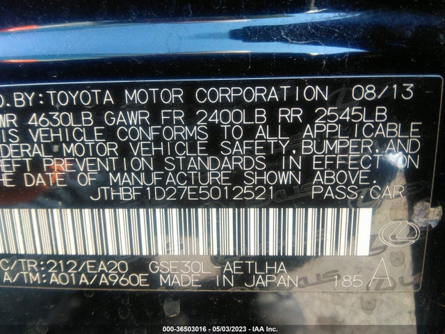 Lexus IS 250 2014 JTHBF1D27E5012521 Image 10
