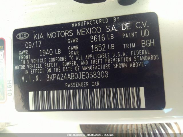 3KPA24AB0JE058303 KIA RIO S