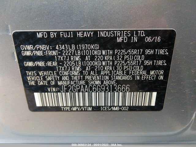 JF2GPAAC6G9313666 Subaru Crosstrek