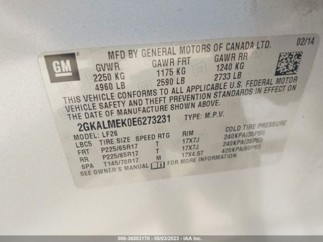 2GKALMEK0E6273231 GMC Terrain Sle
