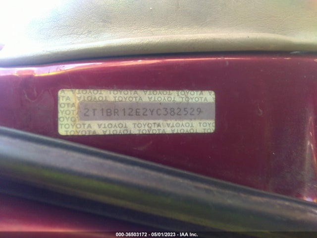 2000 TOYOTA COROLLA VE/CE/LE VIN: 2T1BR12E2YC382529