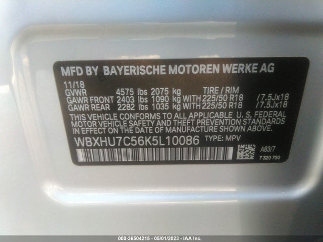 2019 BMW X1, VIN: WBXHU7C56K5L10086