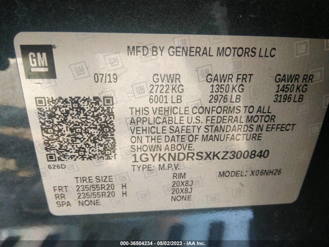 1GYKNDRSXKZ300840 Cadillac Xt5 Luxury Awd