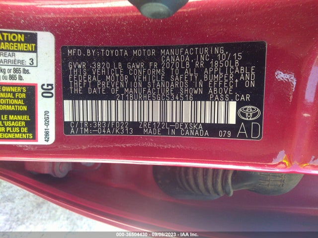 Toyota Corolla S 2016 2T1BURHE5GC534516 Image 9