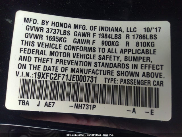 Honda Civic Sedan Ex 2018 19XFC2F71JE000731 Image 9
