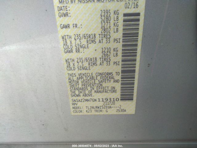 5N1AZ2MH7GN119310 Nissan MURANO SL