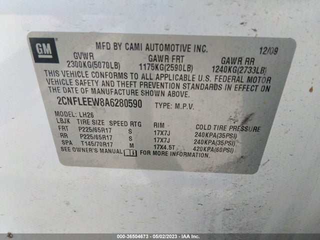 2010 CHEVROLET EQUINOX LT W/1LT VIN: 2CNFLEEW8A6280590