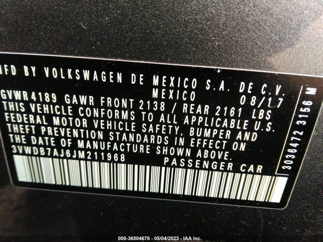 2018 VOLKSWAGEN JETTA 1.4T VIN: 3VWDB7AJ6JM211968