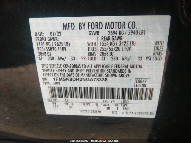 Ford EXPLORER XLT 2022 1FMSK8DH2NGA78338 Image 9