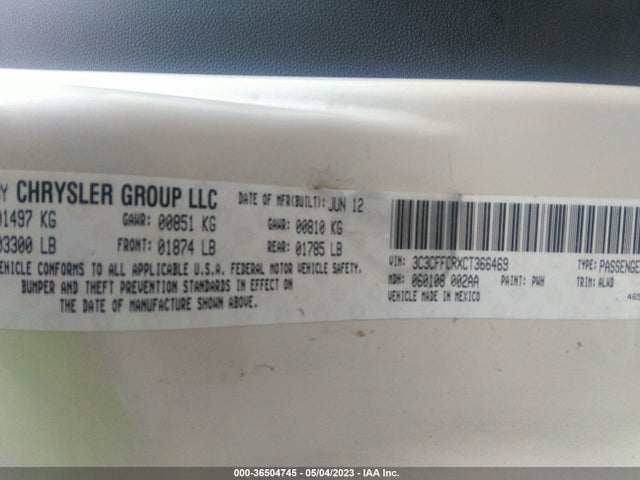 2012 FIAT 500 3C3CFFCRXCT366469 Photo 8