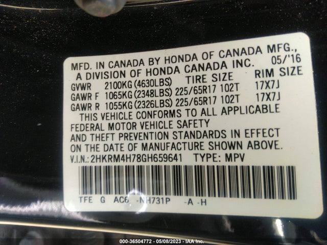 Honda Cr-v Ex-l 2016 2HKRM4H78GH659641 Image 10