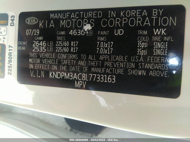 2020 KIA SPORTAGE LX VIN: KNDPM3AC8L7733163