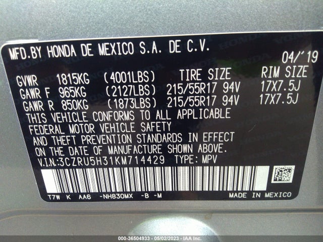 Honda HR-V LX 2019 3CZRU5H31KM714429 Image 9