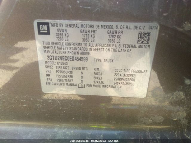 3GTU2VEC0EG454599 GMC Sierra 1500 Slt