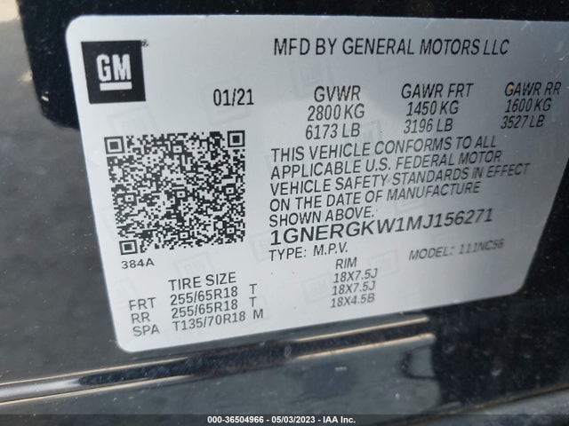 Chevrolet Traverse Lt Cloth 2021 1GNERGKW1MJ156271 Image 9