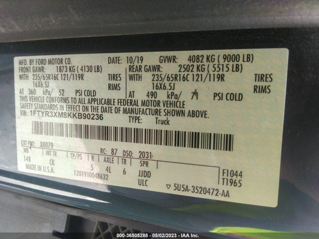 Ford TRANSIT VAN 2019 1FTYR3XM8KKB90236 Image 9