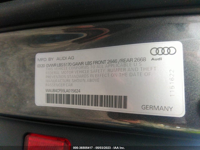 WAUB4CF55LA015624 Audi S5 Sportback Prestige Tfsi Quattro Tiptronic