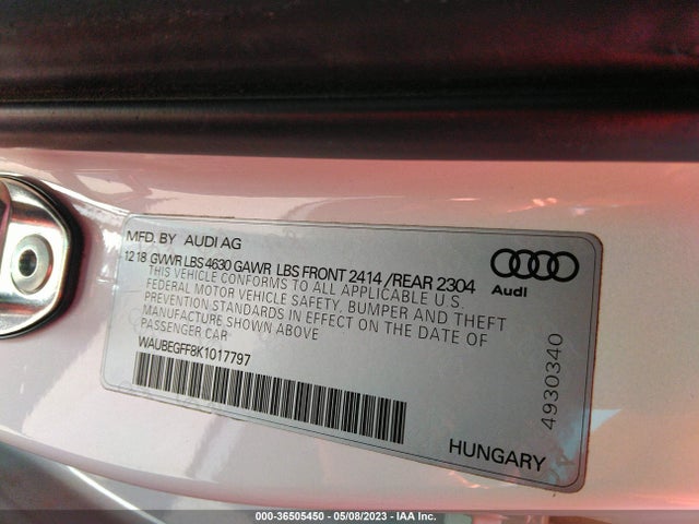 WAUBEGFF8K1017797 Audi A3 Sedan Premium