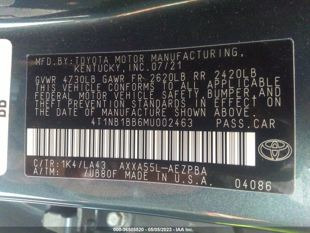 2021 Toyota Avalon, VIN: 4T1NB1BB6MU002463