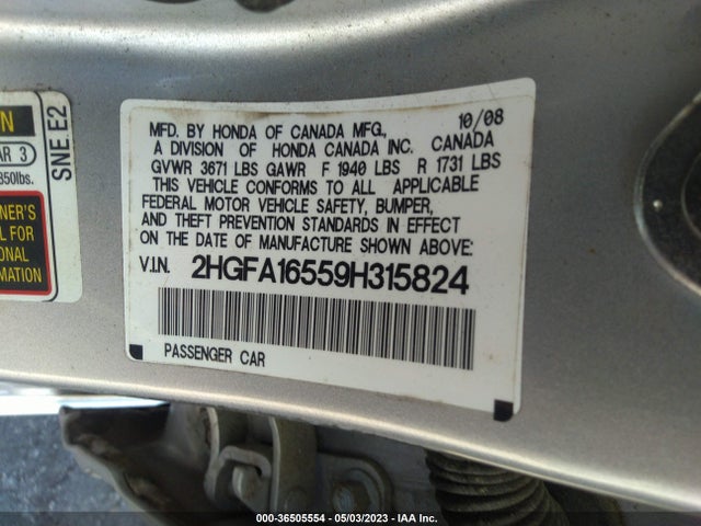 Продажа на аукционе авто 2009 Honda Civic Sdn Lx, vin: 2HGFA16559H315824, номер лота: 36505554