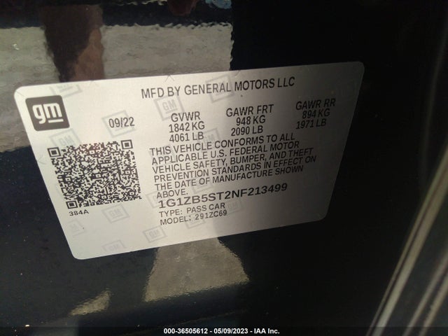 2022 CHEVROLET MALIBU LS VIN: 1G1ZB5ST2NF213499