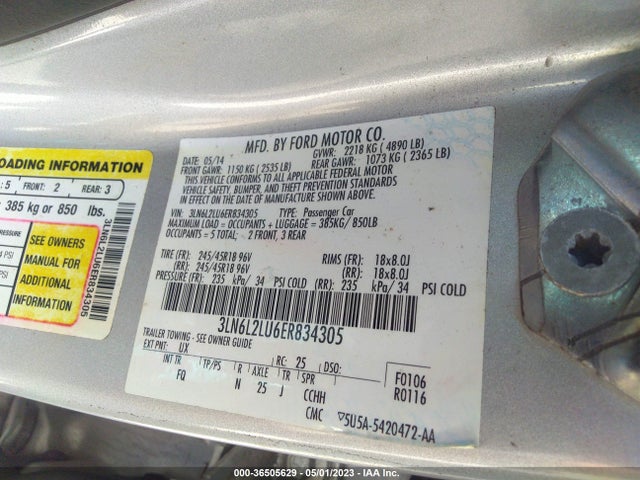 2014 LINCOLN MKZ HYBRID VIN: 3LN6L2LU6ER834305