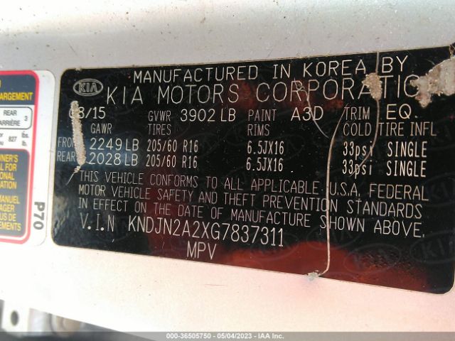 KNDJN2A2XG7837311 KIA Soul Base